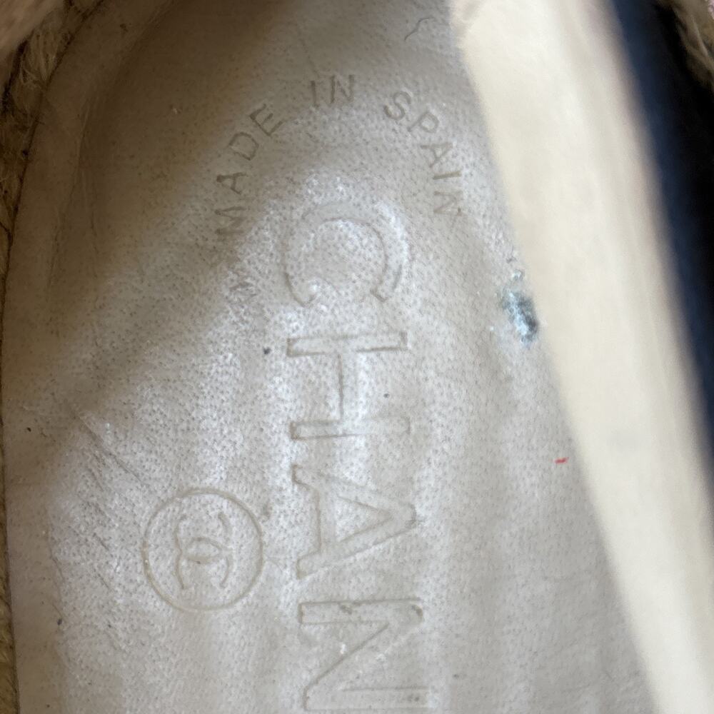 Chanel CC Logo Black Denim leather cap Espadrille Flats EU 38 US 7.5 - Picture 15 of 16